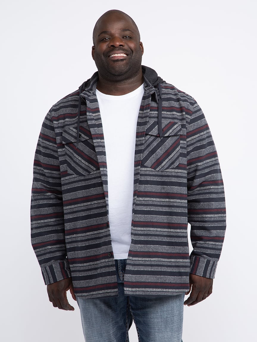 Men's Stripe Hooded Flannel Shirt