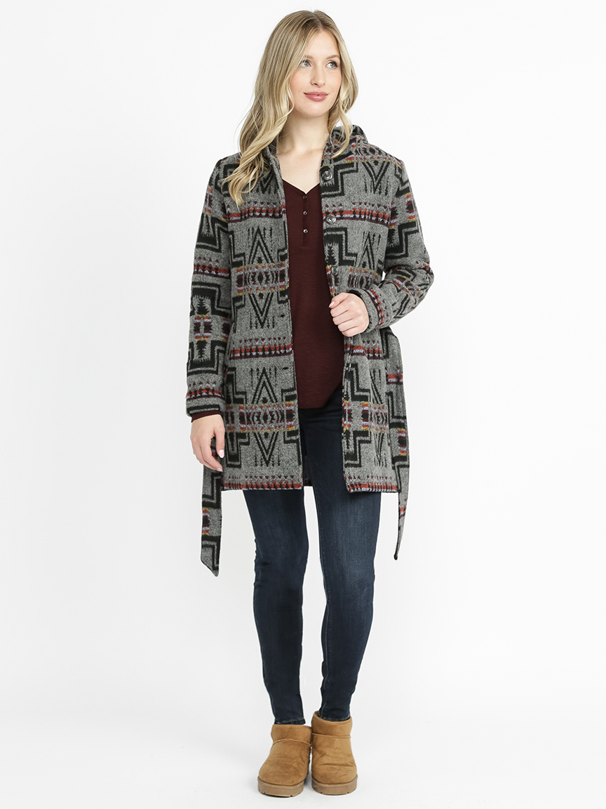 Women's Geometric Hooded Coat