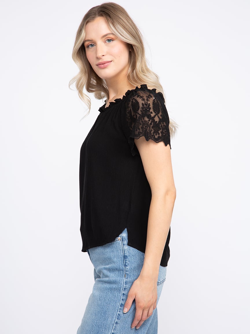 Women's Crochet Sleeve Peasant Top