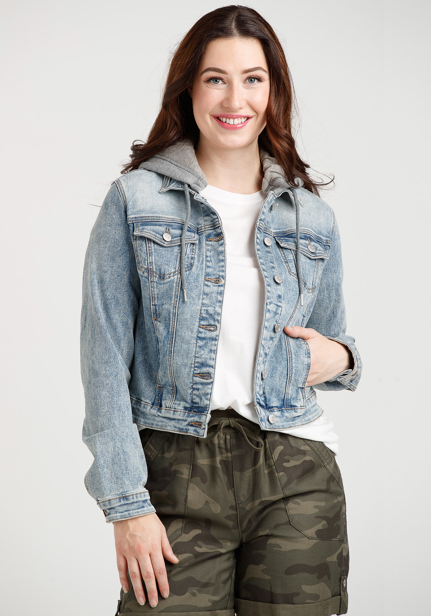 Women's Knit Hooded Denim Jacket