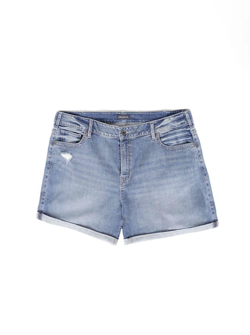 Women's Plus Boyfriend Cuffed Midi Denim Short