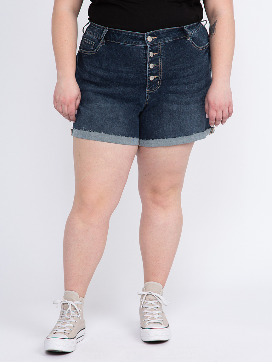 Women's Plus High Rise Exposed Button Cuffed Shortie