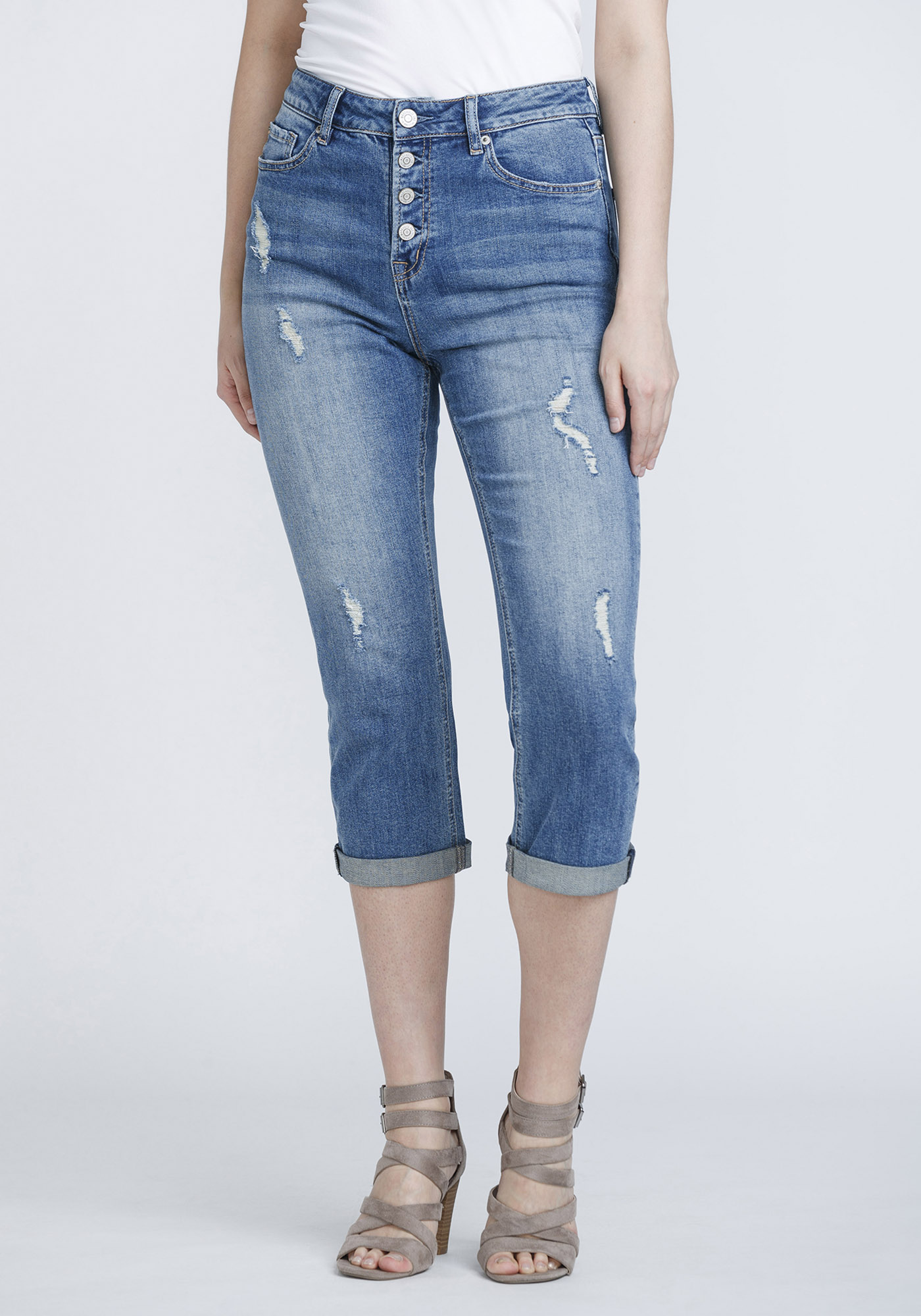 Women's High Rise Distressed Cuffed Crop