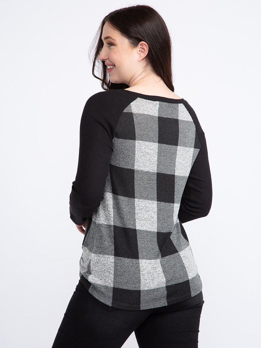 Women's Buffalo Plaid Twist Hem Top