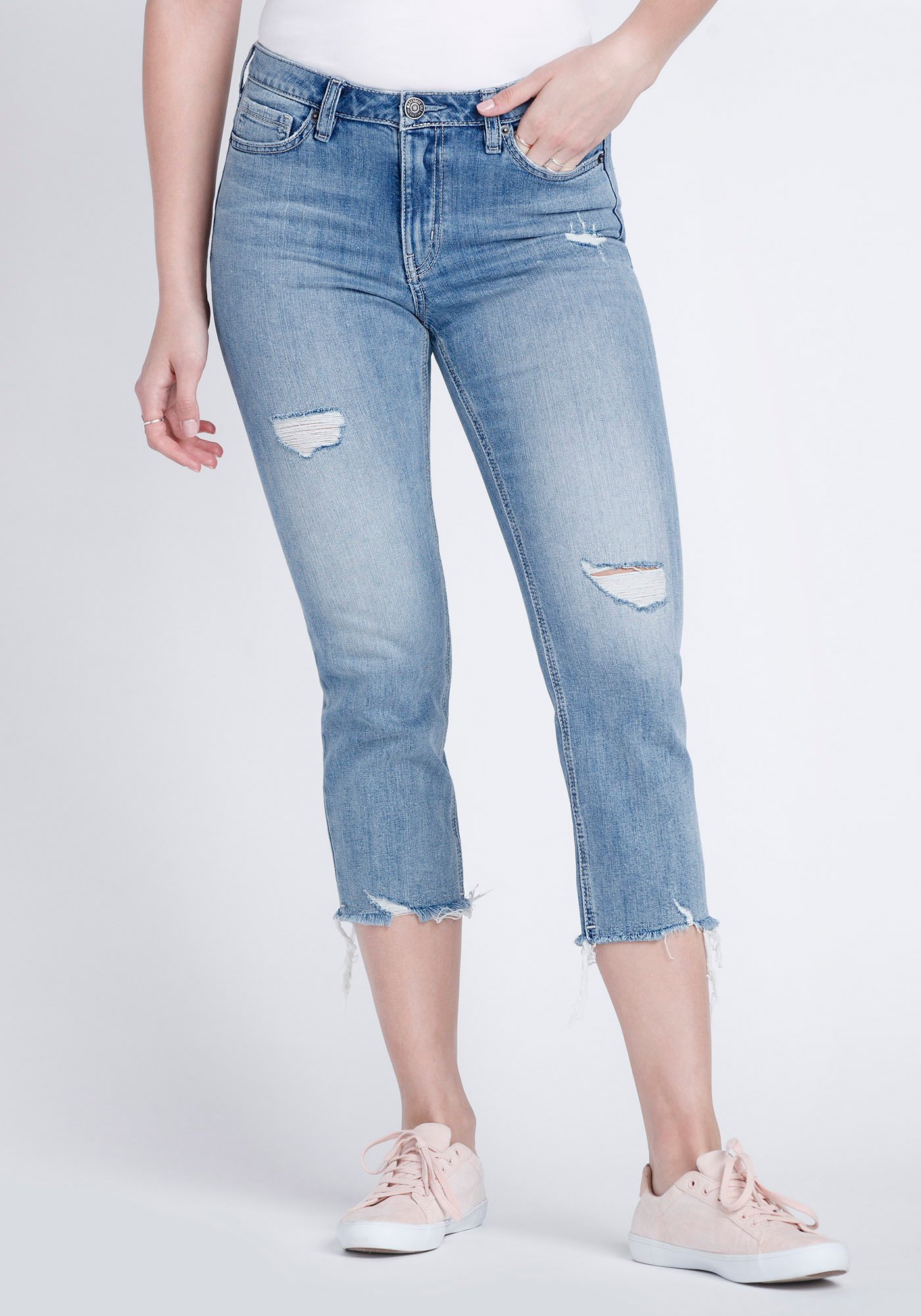 Women's Raw Hem Straight Crop Jeans