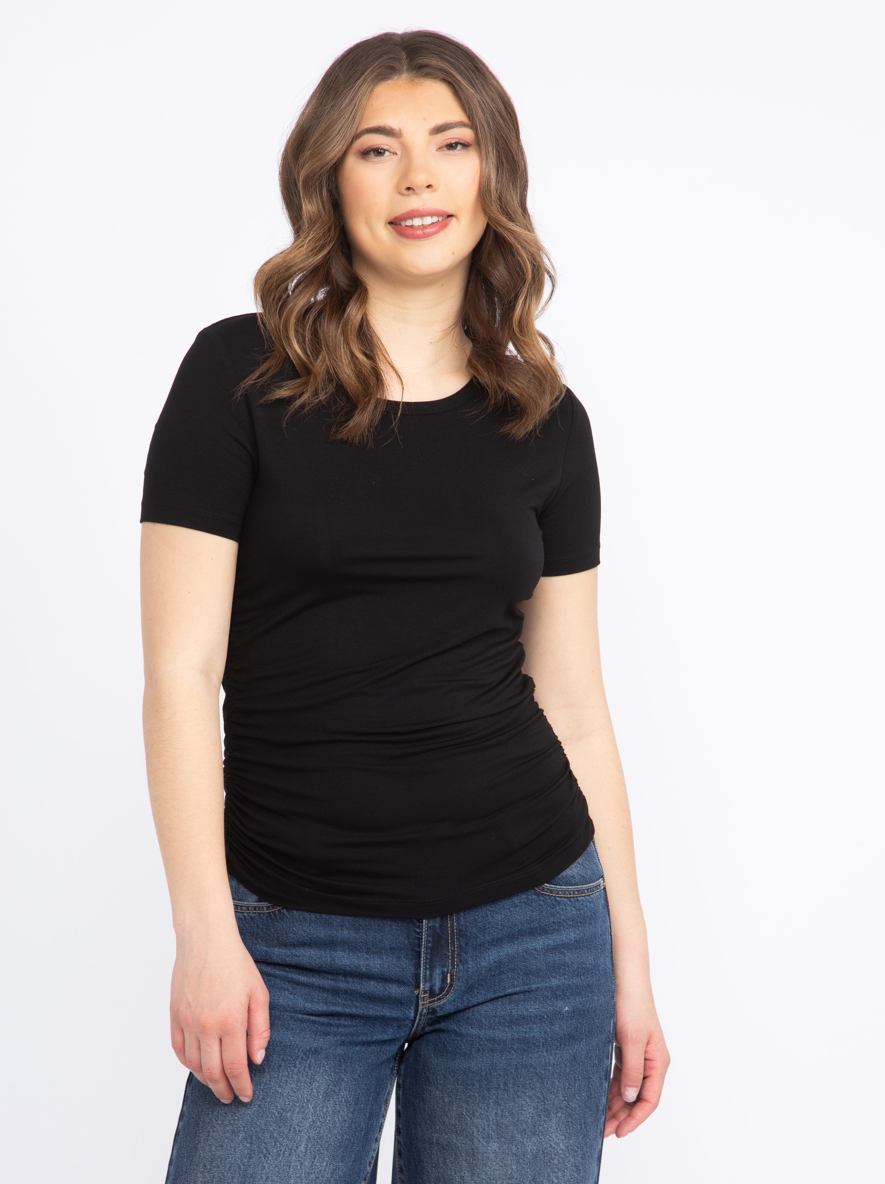 Women's Crew Neck Side Ruched Tee