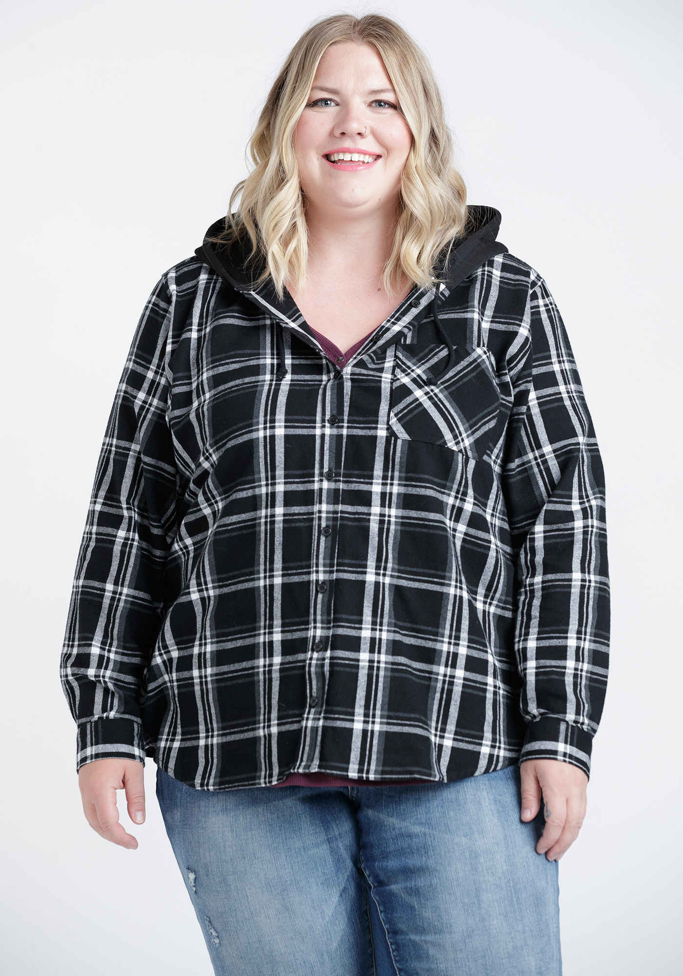 Women's Flannel Hooded Plaid Shirt