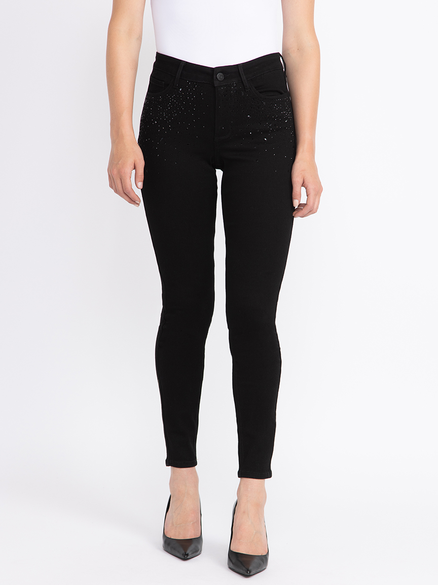 Women's Black Skinny Jeans with Rhinestone