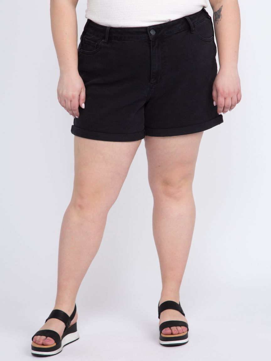 Women's Plus High Rise Black Denim Shortie