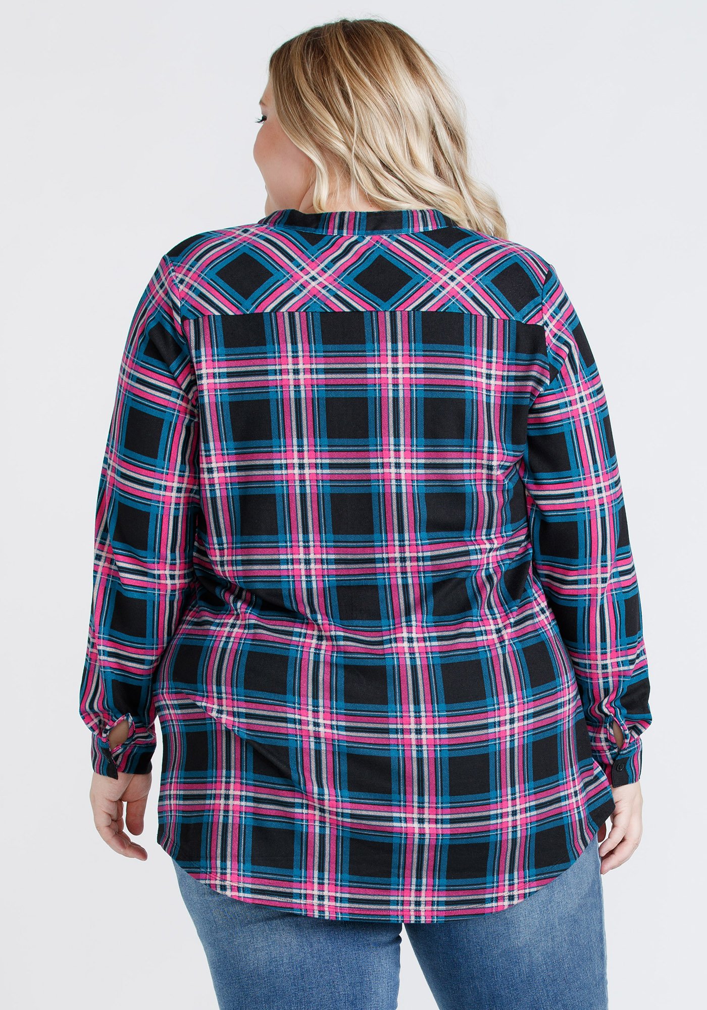 Women's Lace Up Plaid Shirt