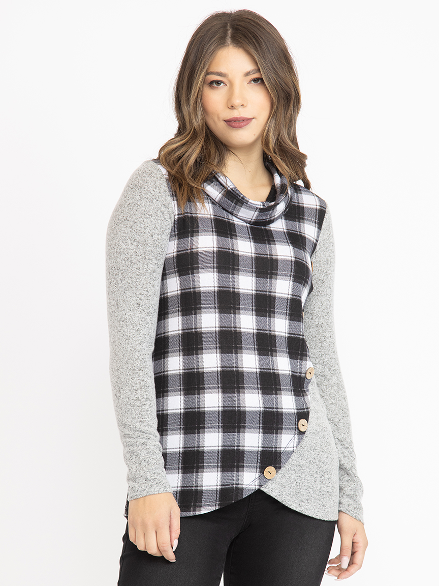 Women's Plaid Cowl Neck Tunic