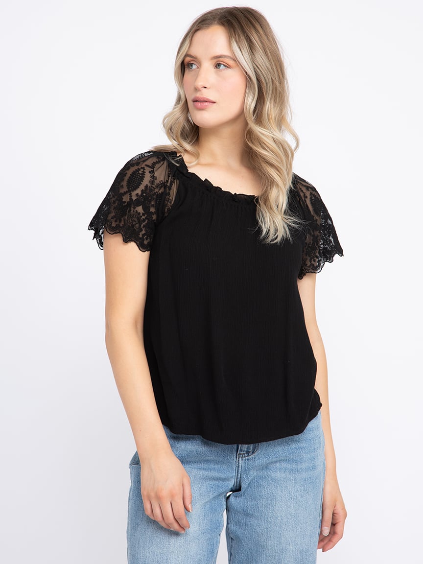 Women's Crochet Sleeve Peasant Top