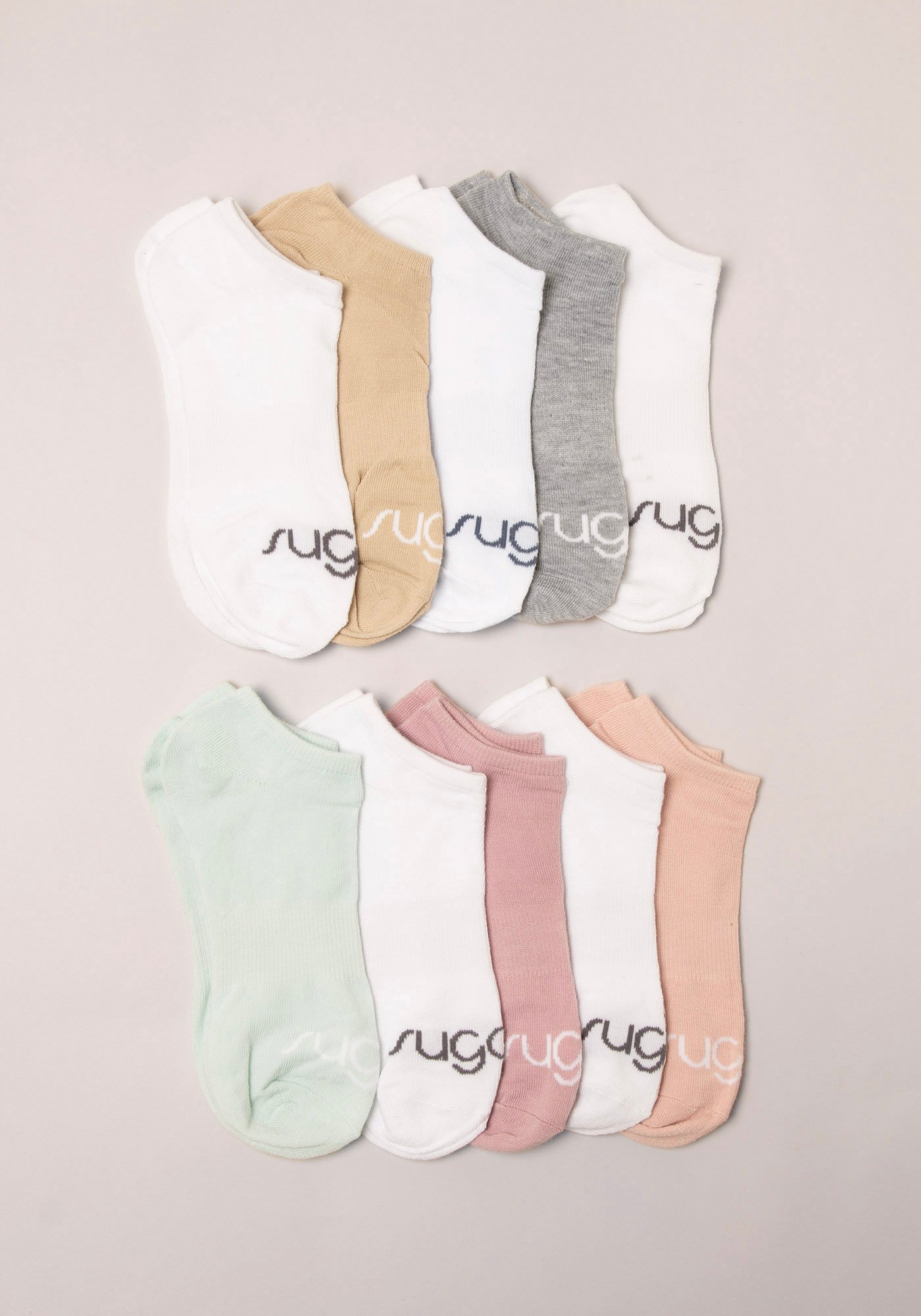 Sugar 10 Packk No Show Pastel Socks