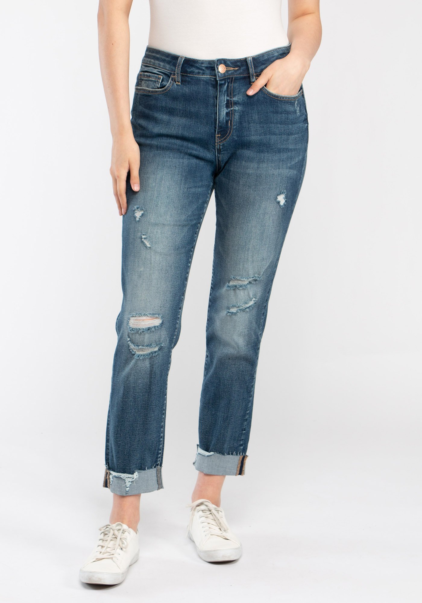 Women's Destroyed Cuffed Girlfriend Jeans