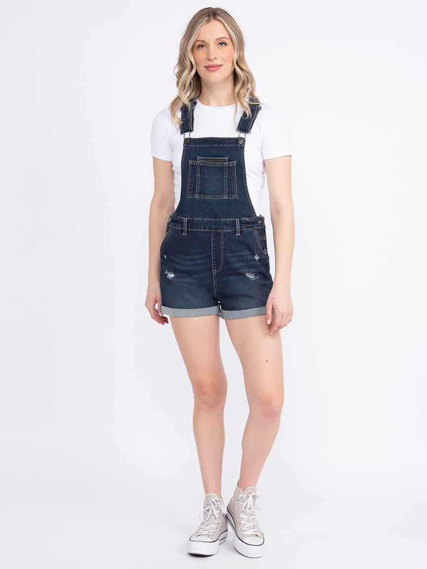 Women's Destroyed Cuffed Denim Shortall