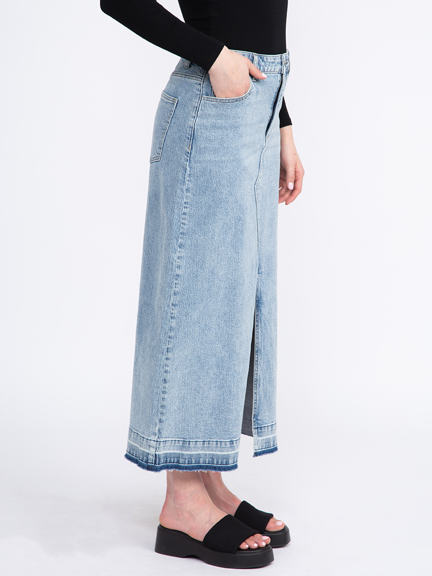 Women's Maxi Denim Skirt with Raw Hem