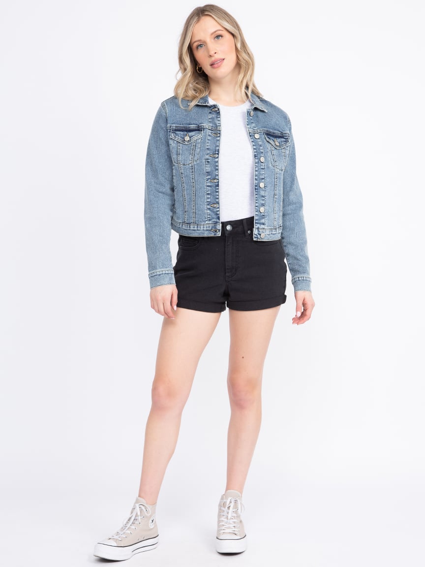 Women's High Rise Black Denim Shortie