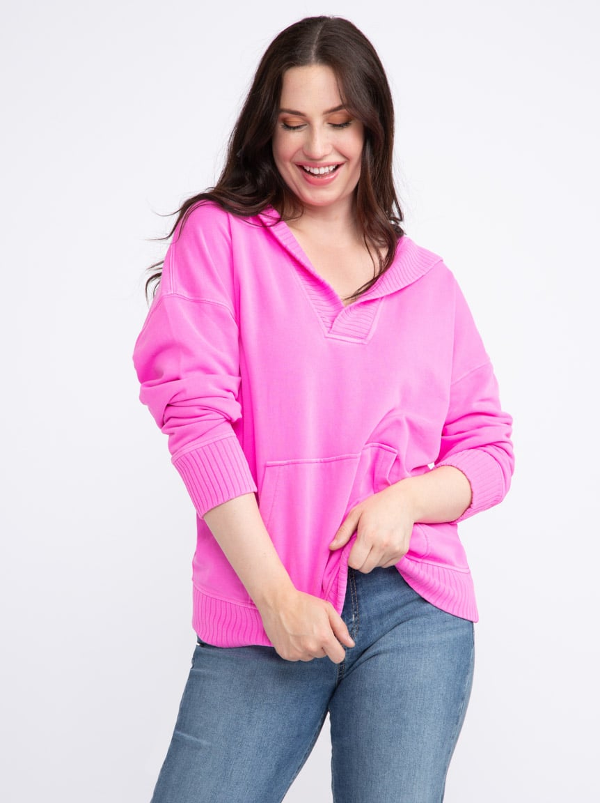 Women's V Neck Pop Hoodie