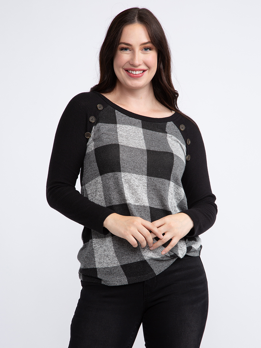 Women's Buffalo Plaid Twist Hem Top