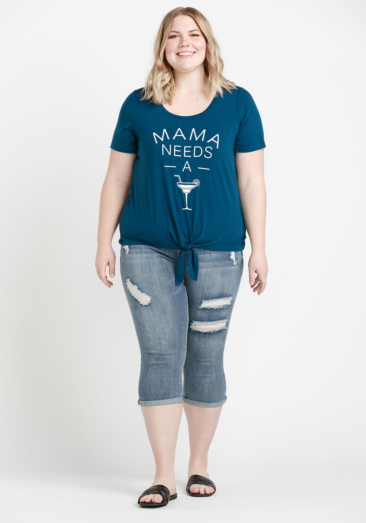 Women's Mama Tie Front Tee