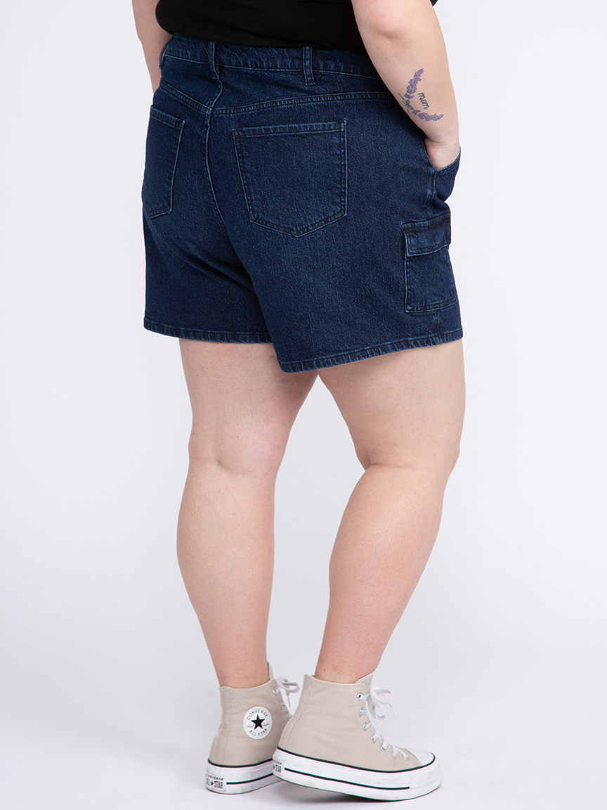 Women's Plus High Rise Utility Cargo Denim Shortie