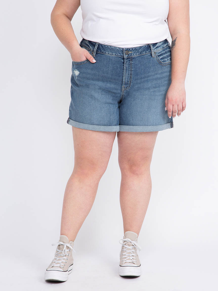 Women's Plus Boyfriend Cuffed Midi Denim Short