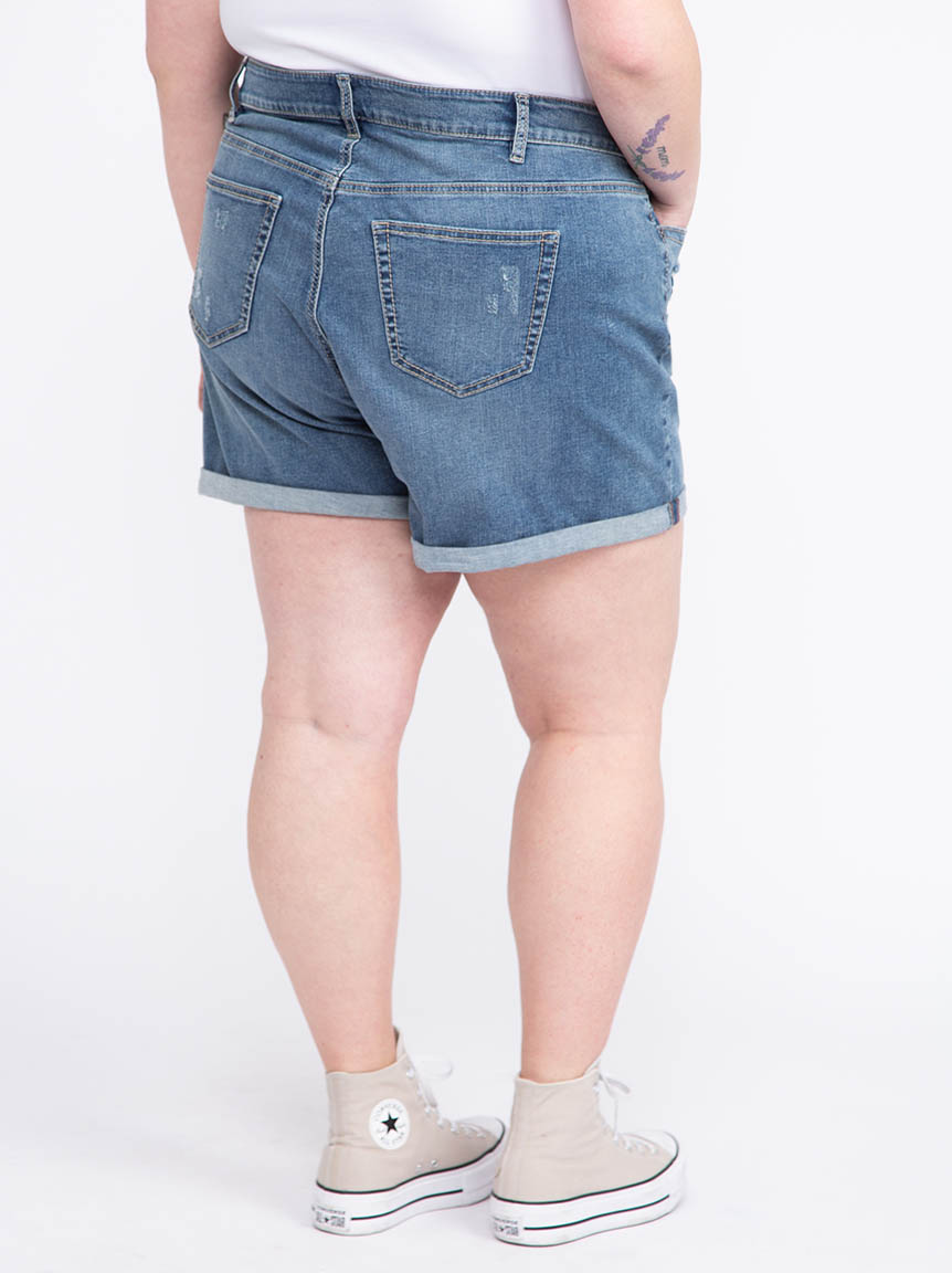 Women's Plus Boyfriend Cuffed Midi Denim Short