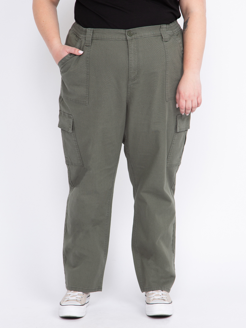 Women's Plus Stretch Canvas Elastic Waist Cargo Pants