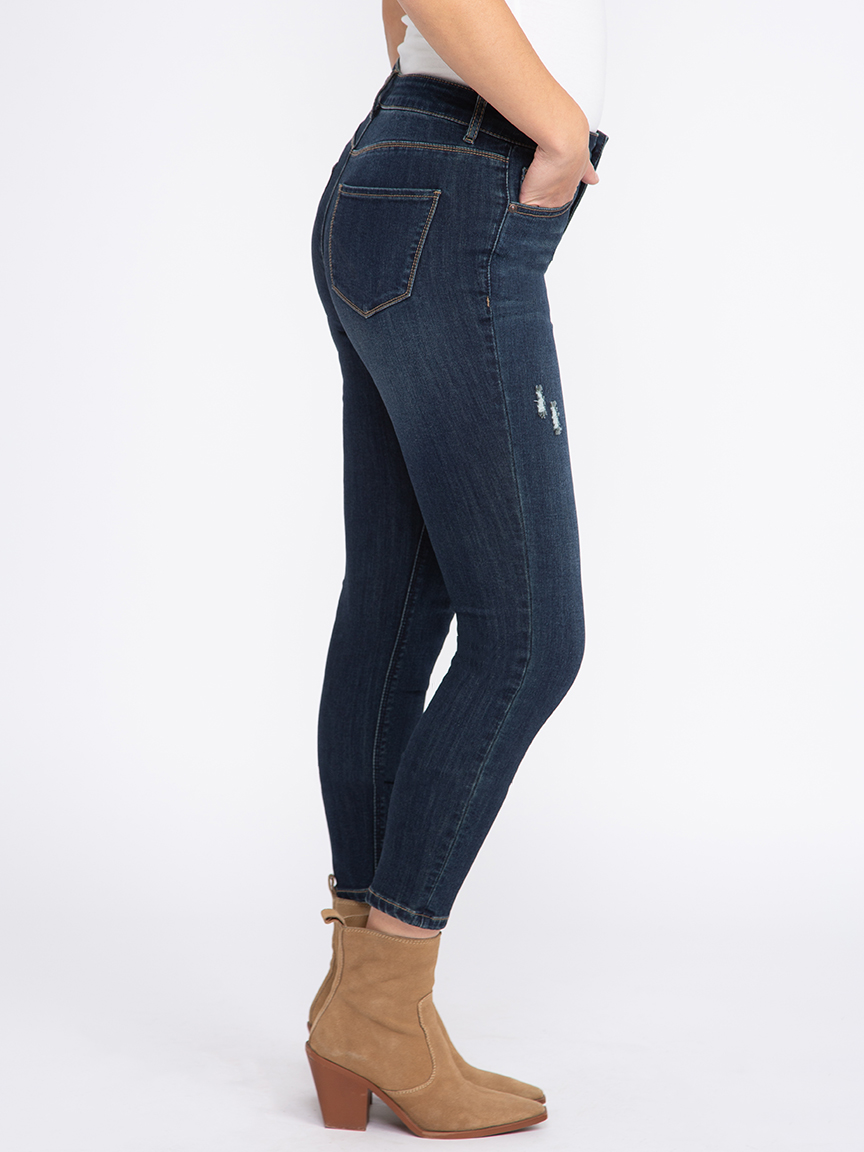 Women's Exposed Button Destroyed Ankle Skinny Jeans