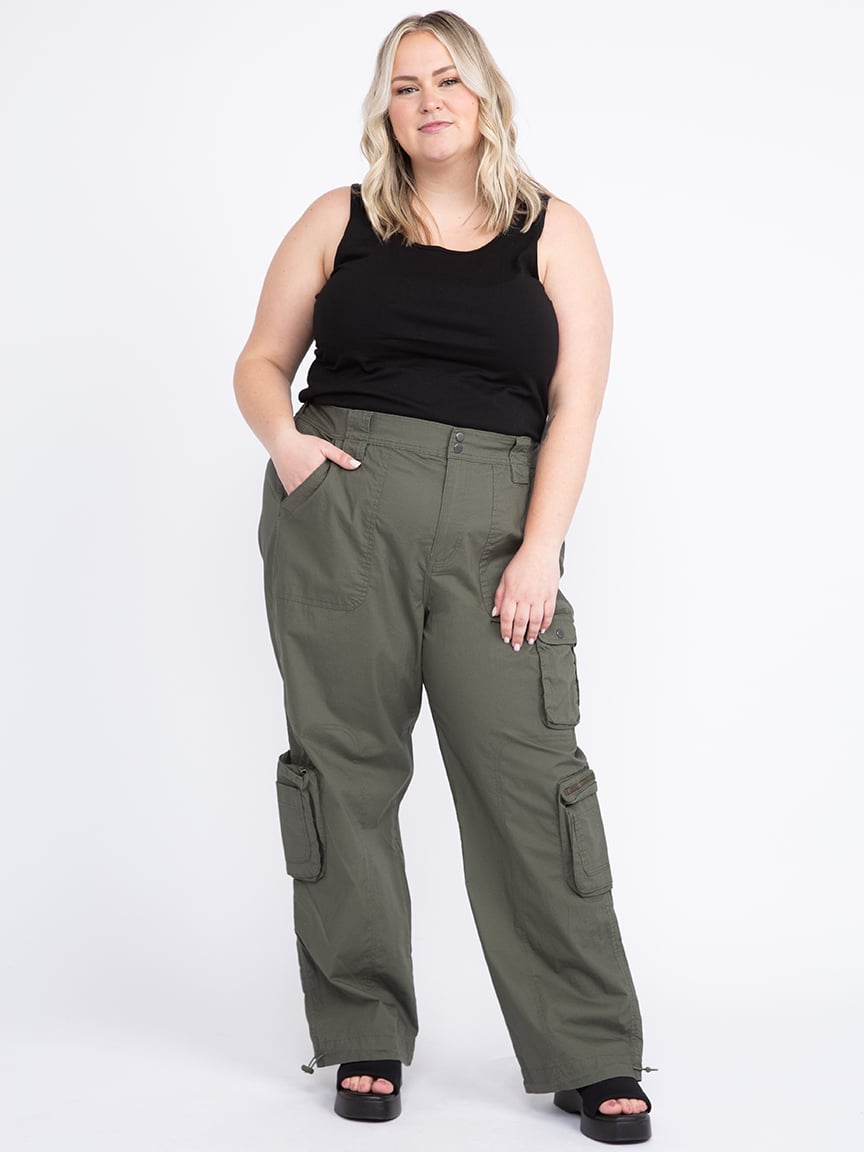 Women's Plus 2 Button Poplin Loaded Cargo Pants