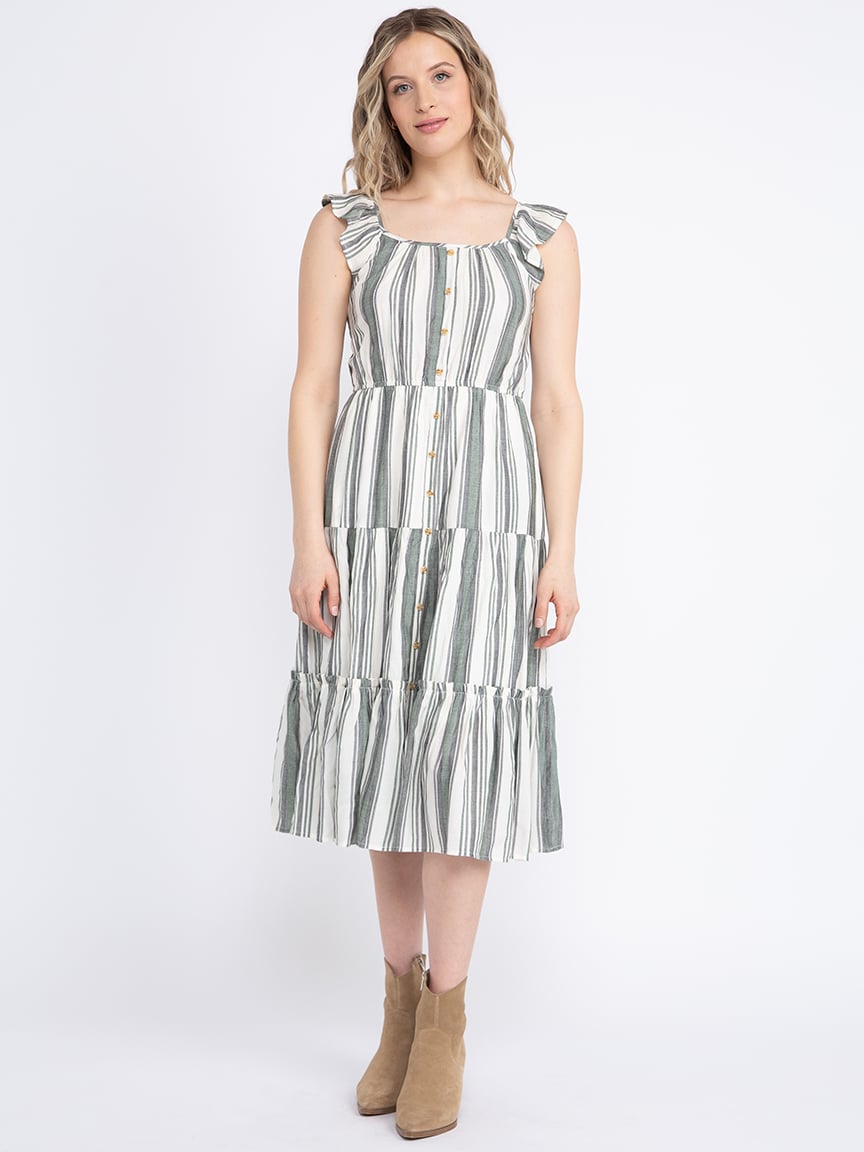 Women's Stripe Tiered Midi Dress