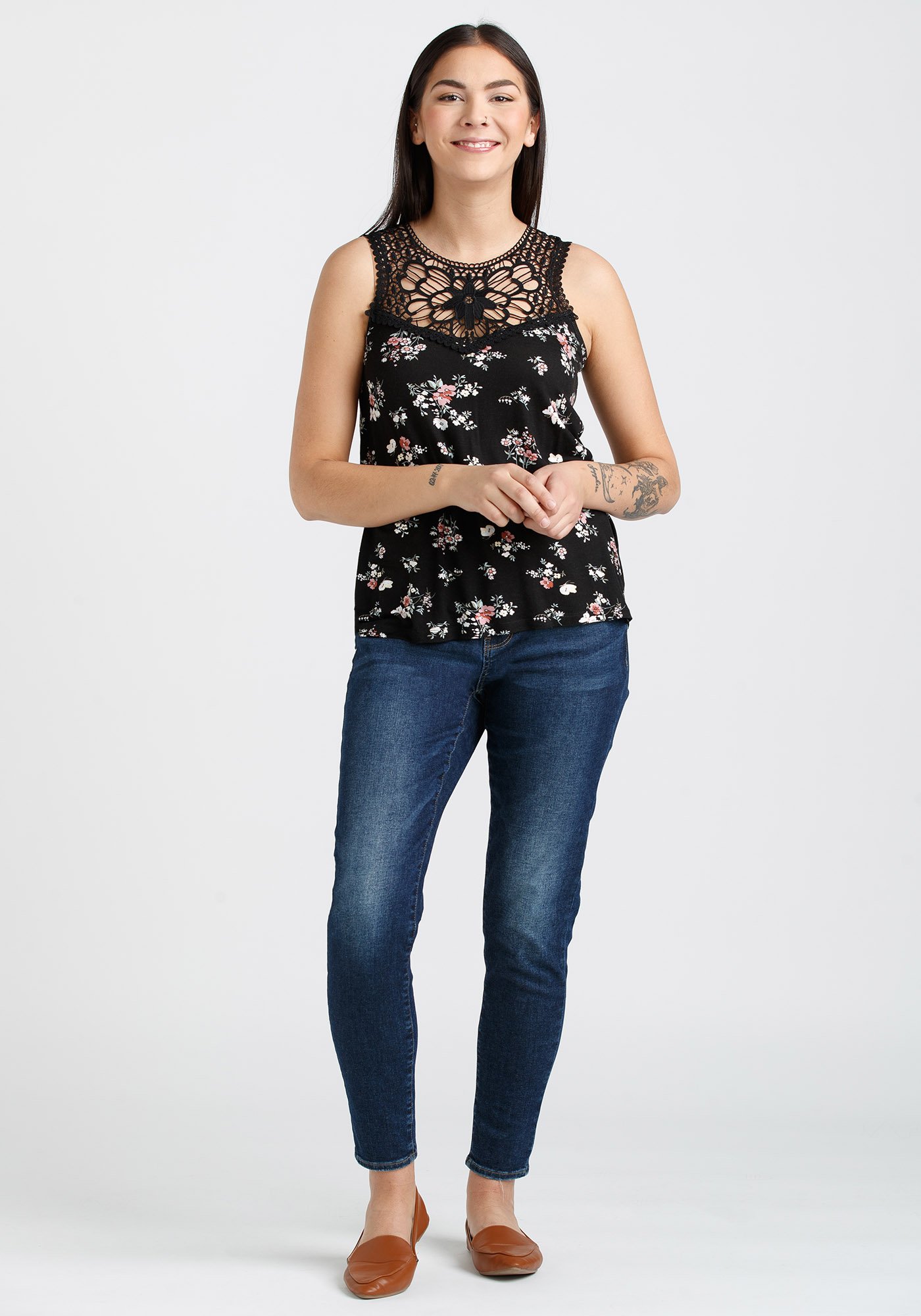 Women's Floral Crochet Neck Tank