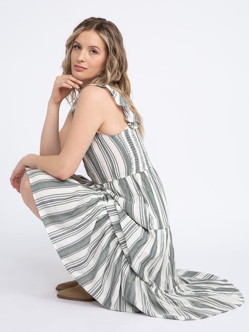 Women's Stripe Tiered Midi Dress