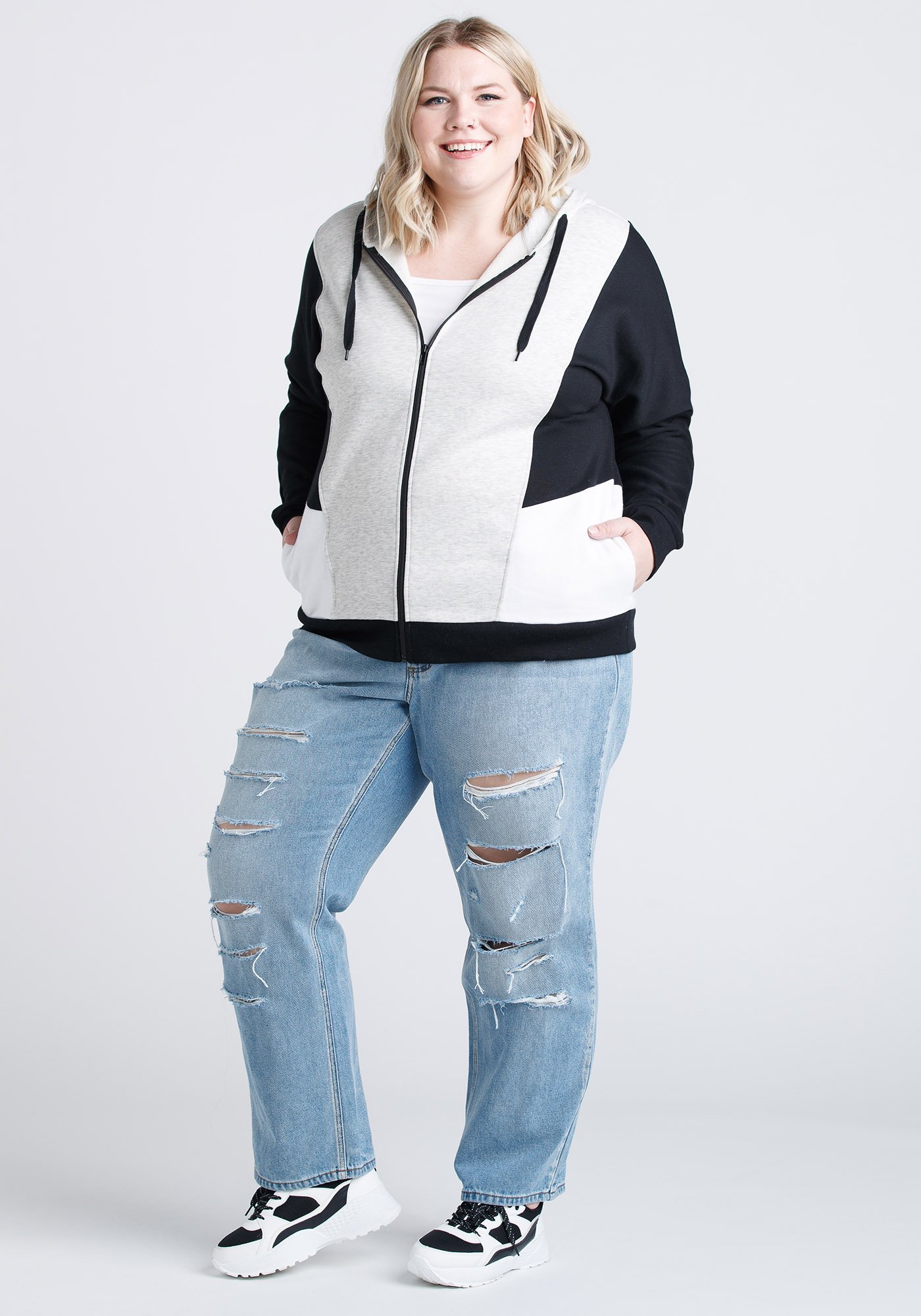 Women's Colour Block Zip Hoodie