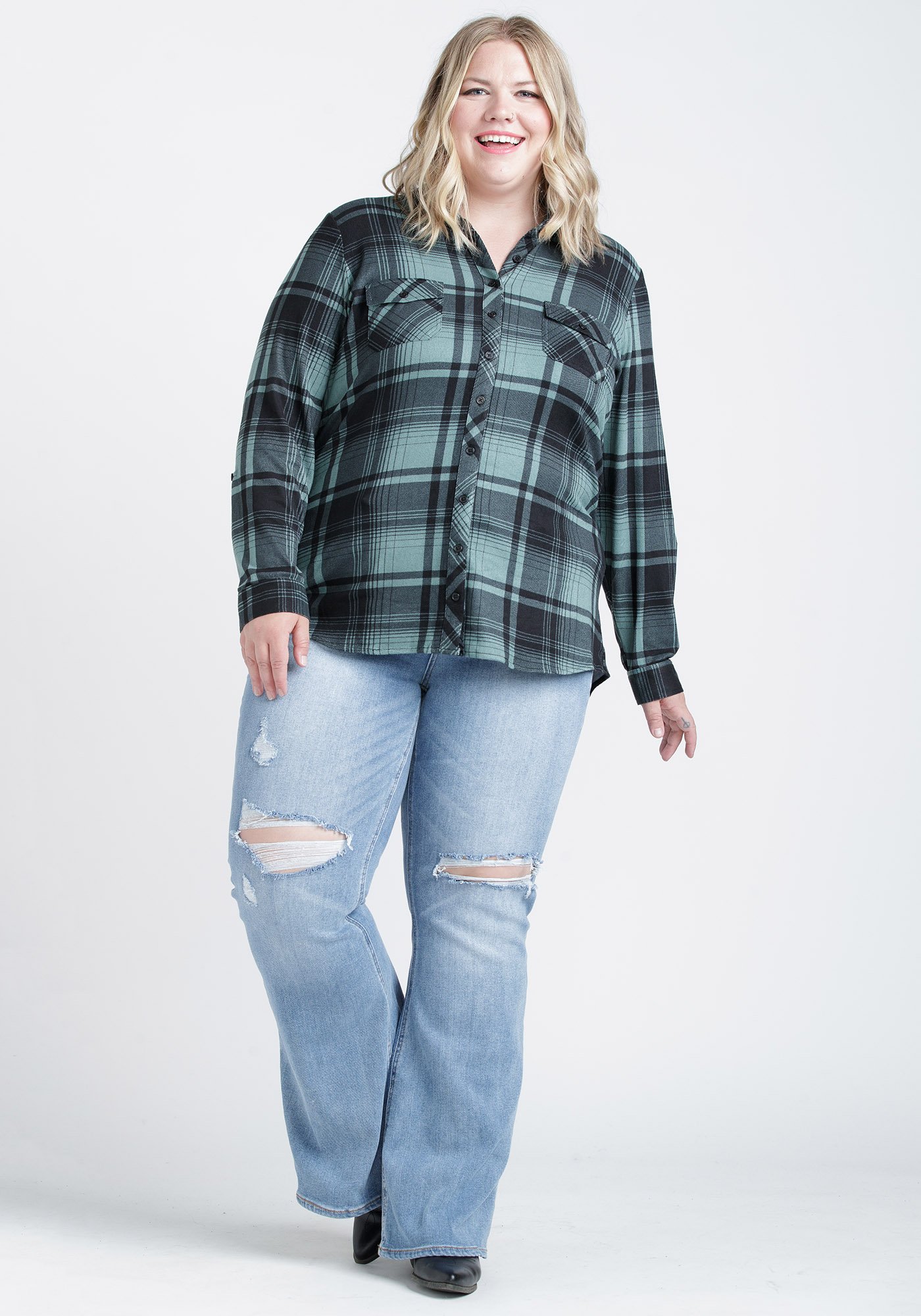 Women's Brushed Knit Plaid Shirt