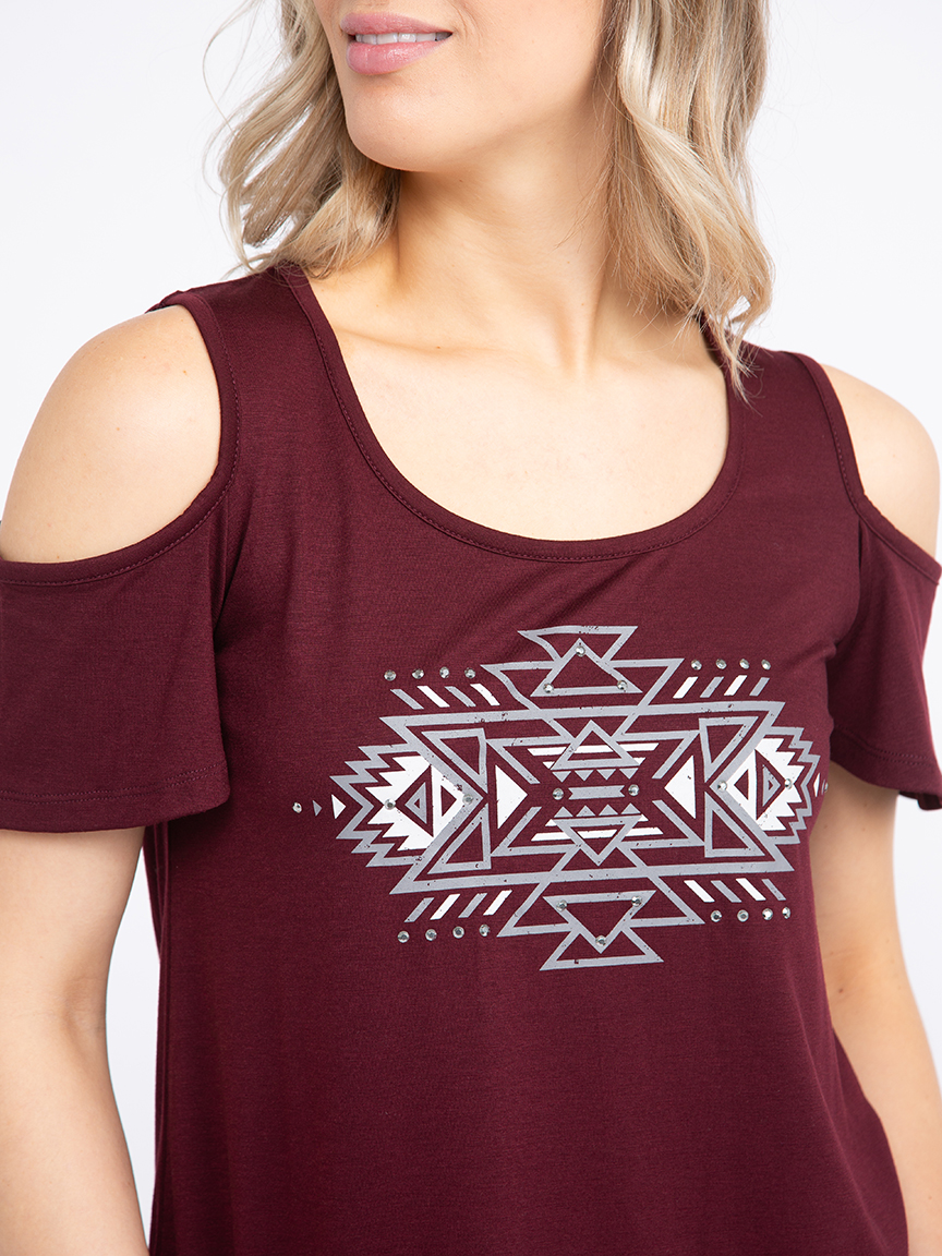 Women's Geometric Cold Shoulder Tee