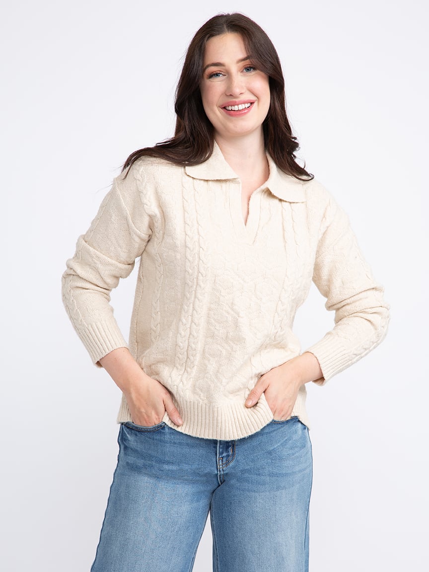 Women's Collared Cable Knit Sweater