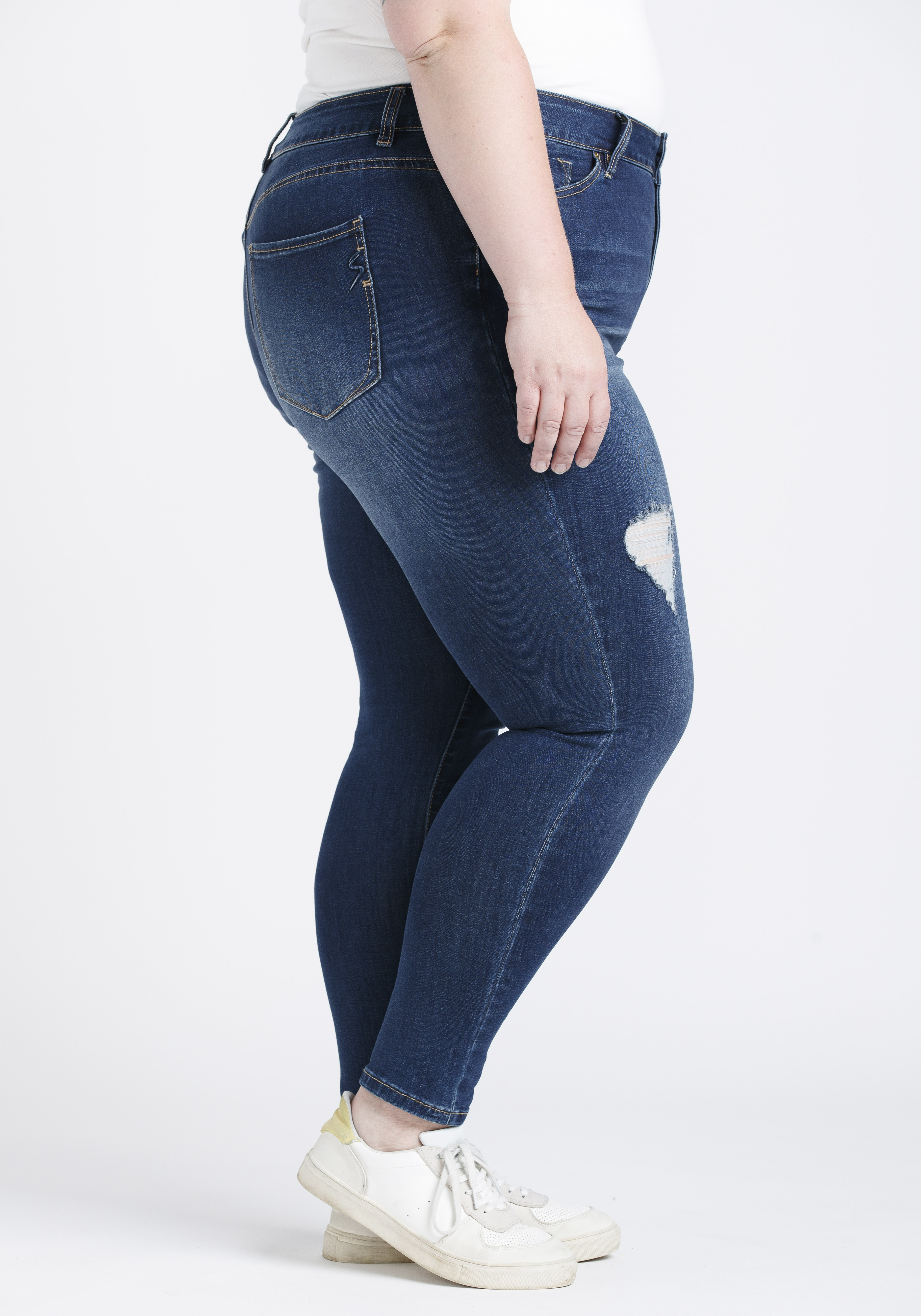 Women's Plus Button High Rise Destroyed Skinny Jeans