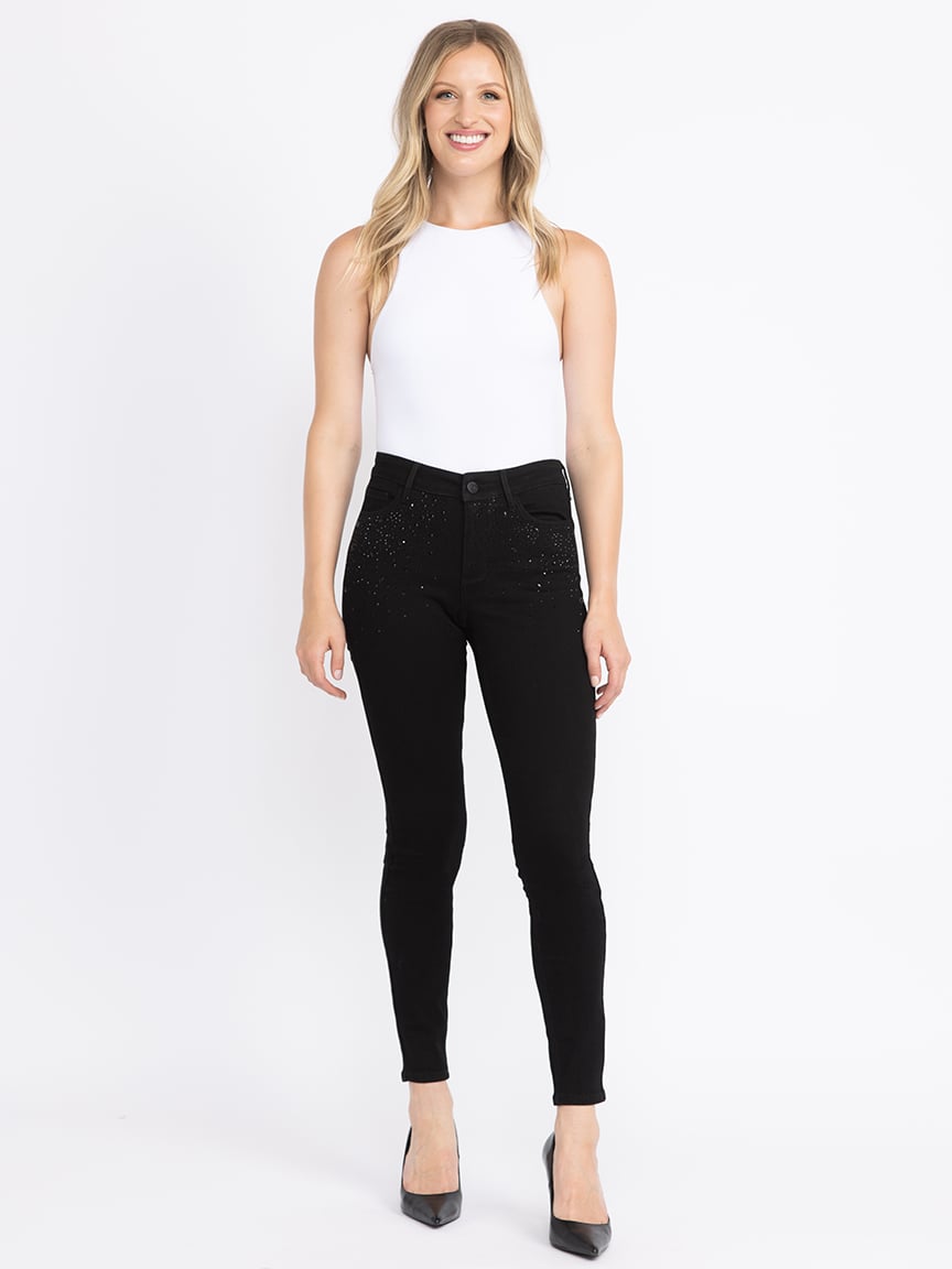 Women's Black Skinny Jeans with Rhinesto