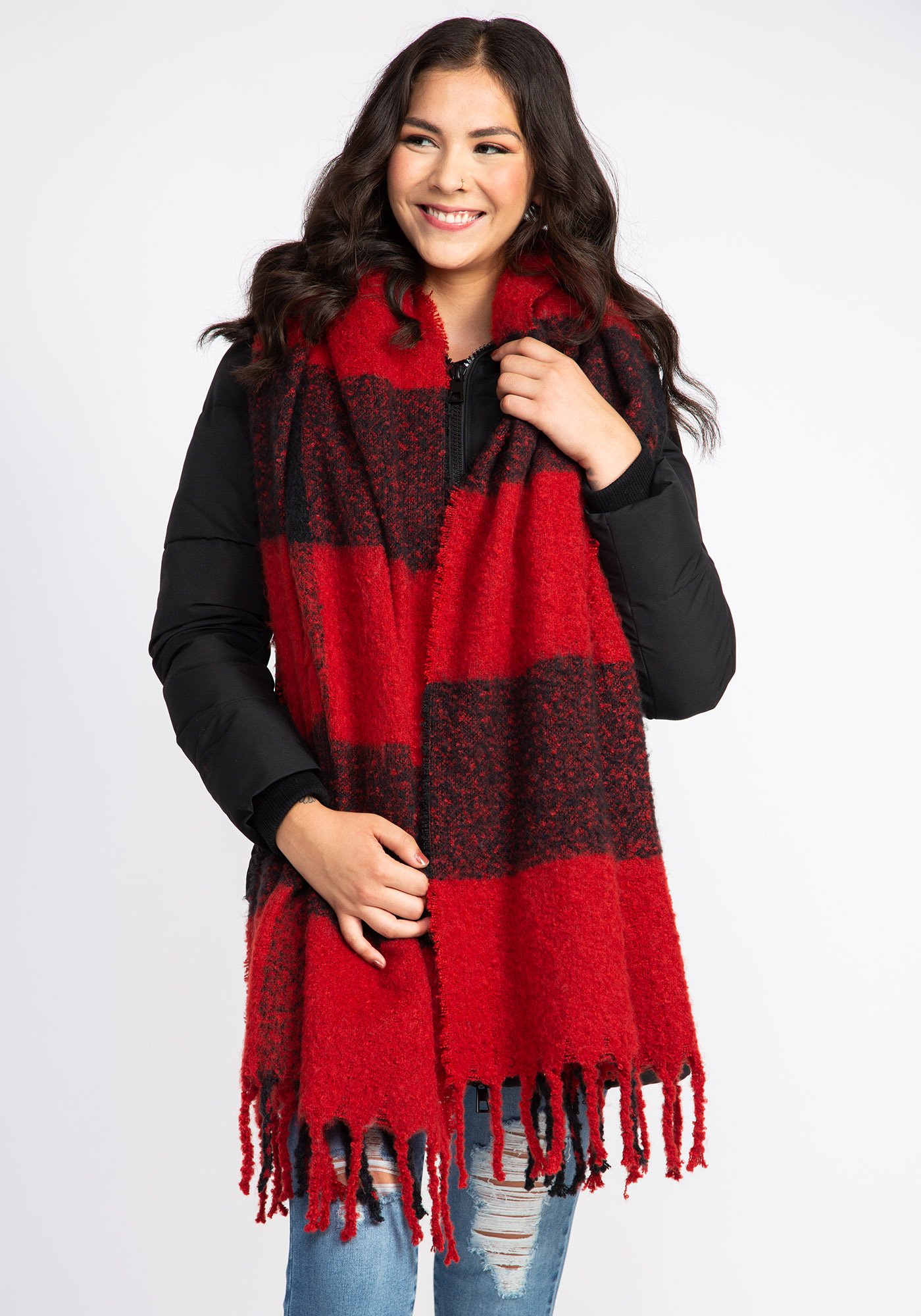 Women's Buffalo Plaid Fringe Scarf