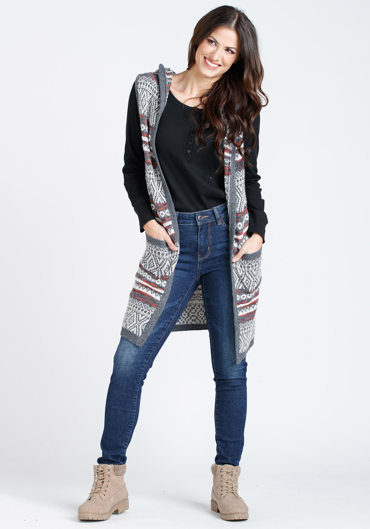 Women's Geometric Hooded Vest