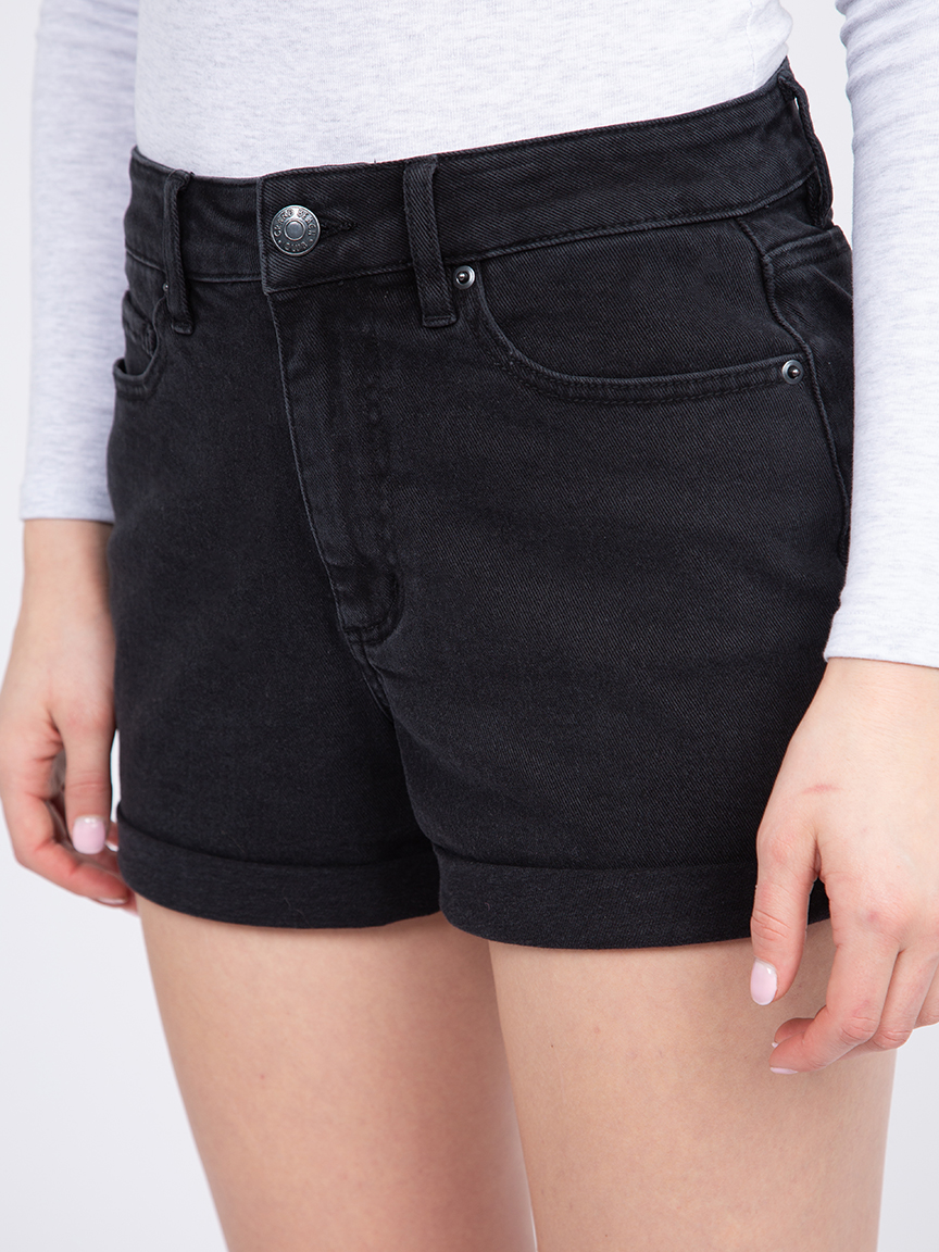 Women's High Rise Black Denim Shortie