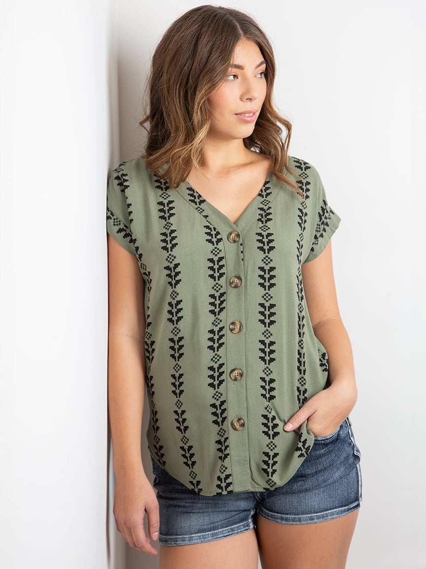 Women's Geo Button Front Top