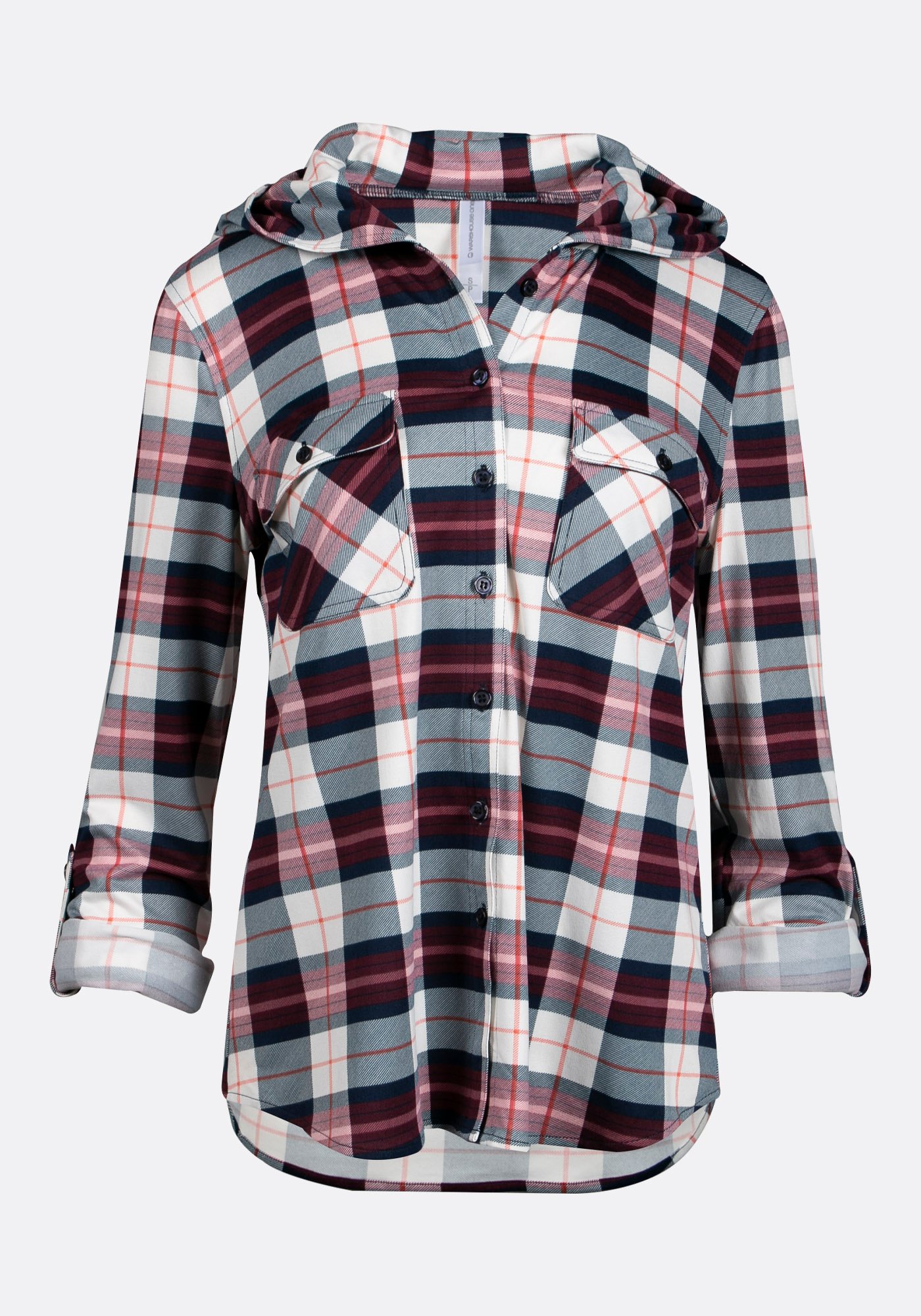 Women's Hooded Knit Plaid Shirt