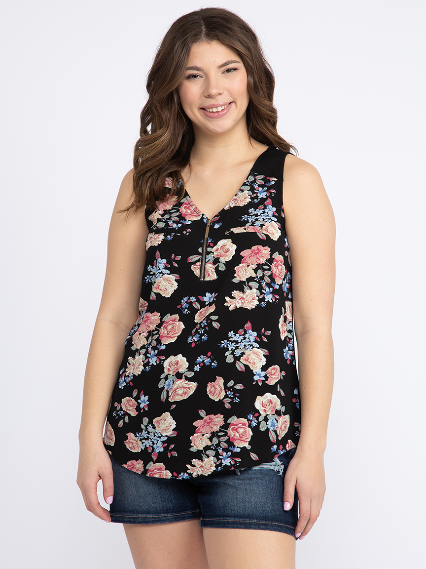 Women's Floral Half Zip Tank Warehouse One