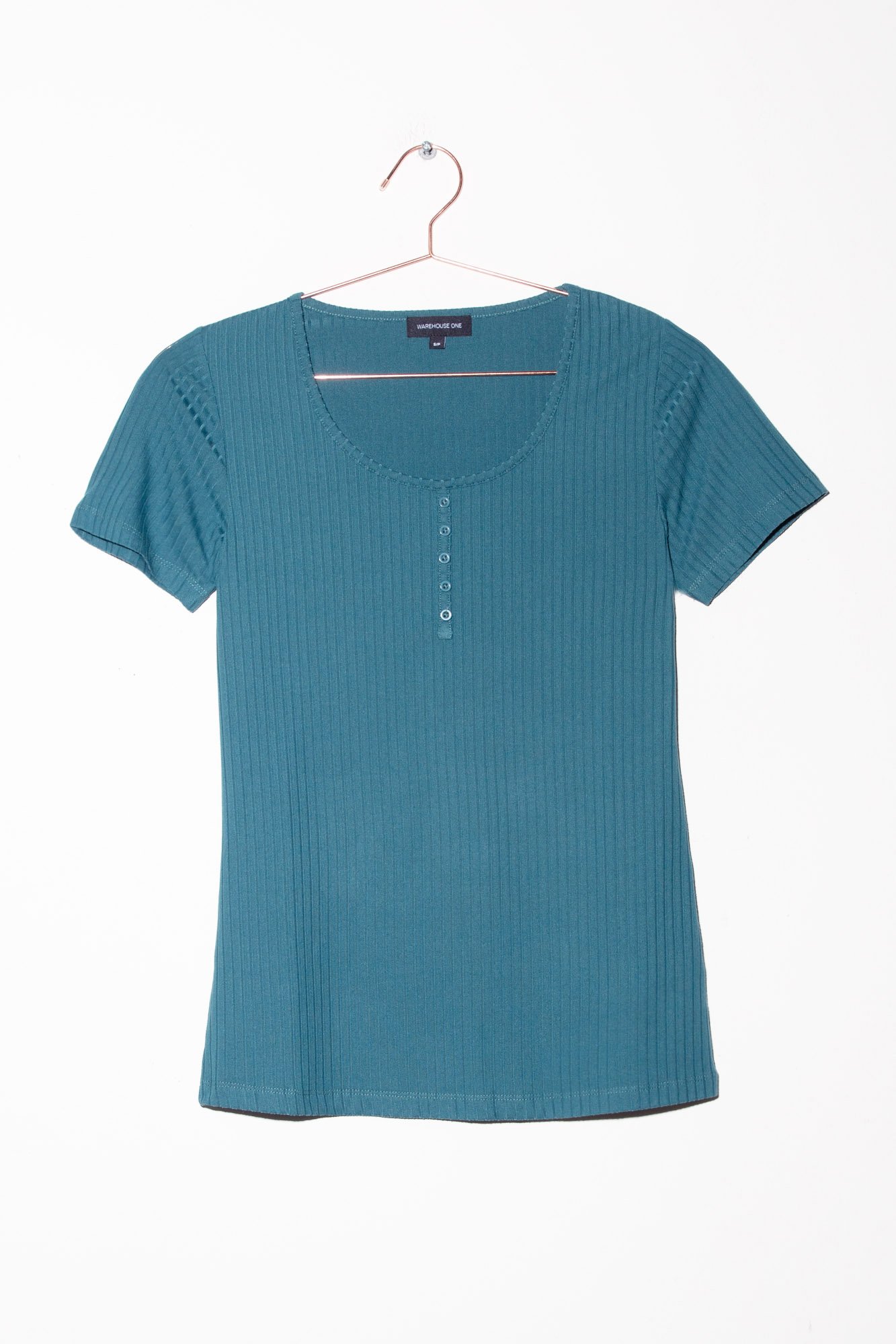 Women's Scoop Neck Ribbed Henley Tee