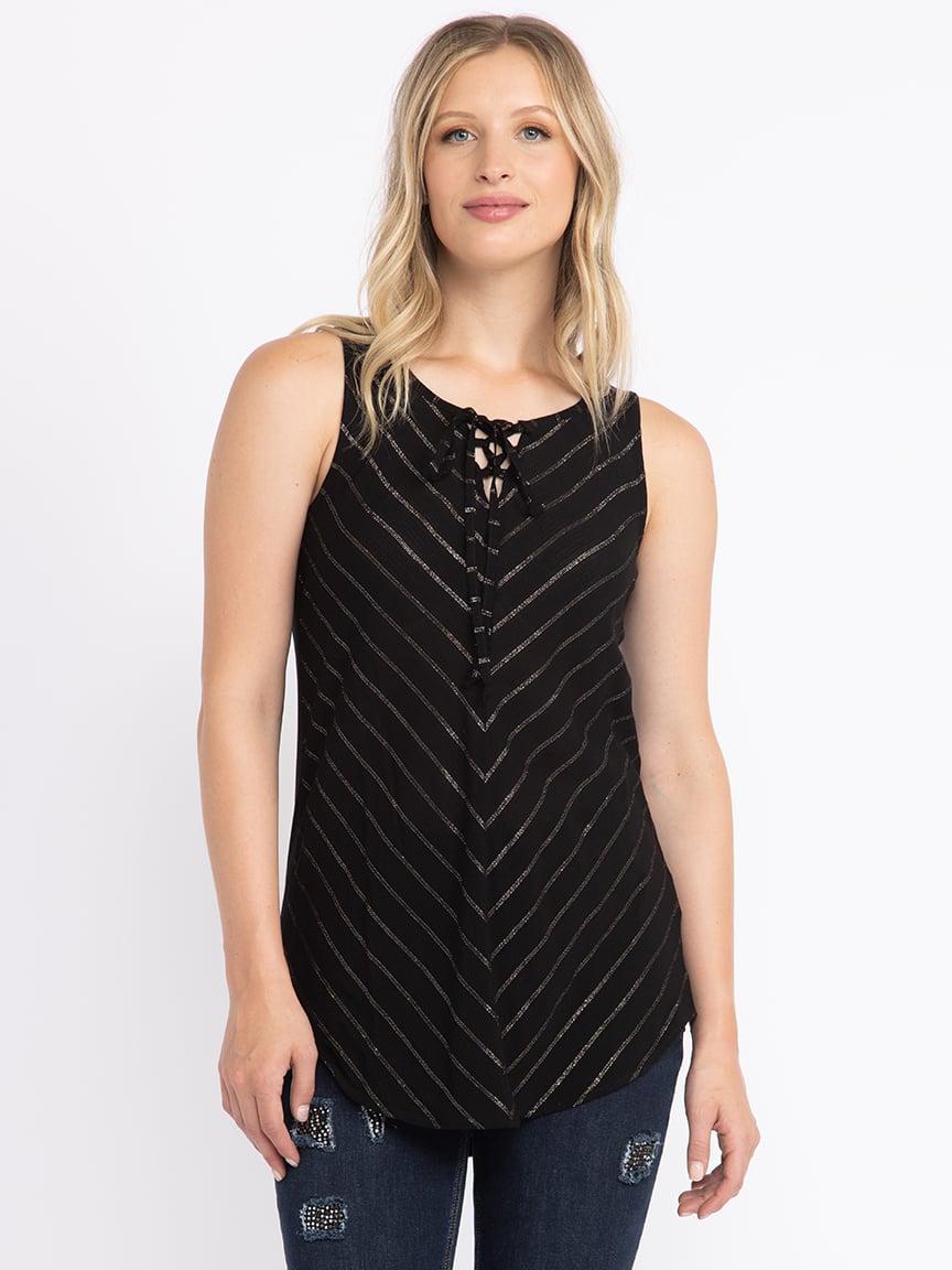 Women's Metallic Cross Neck Tank