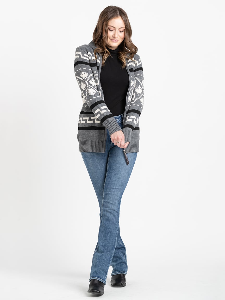 Women's Geometric Zip Front Cardigan