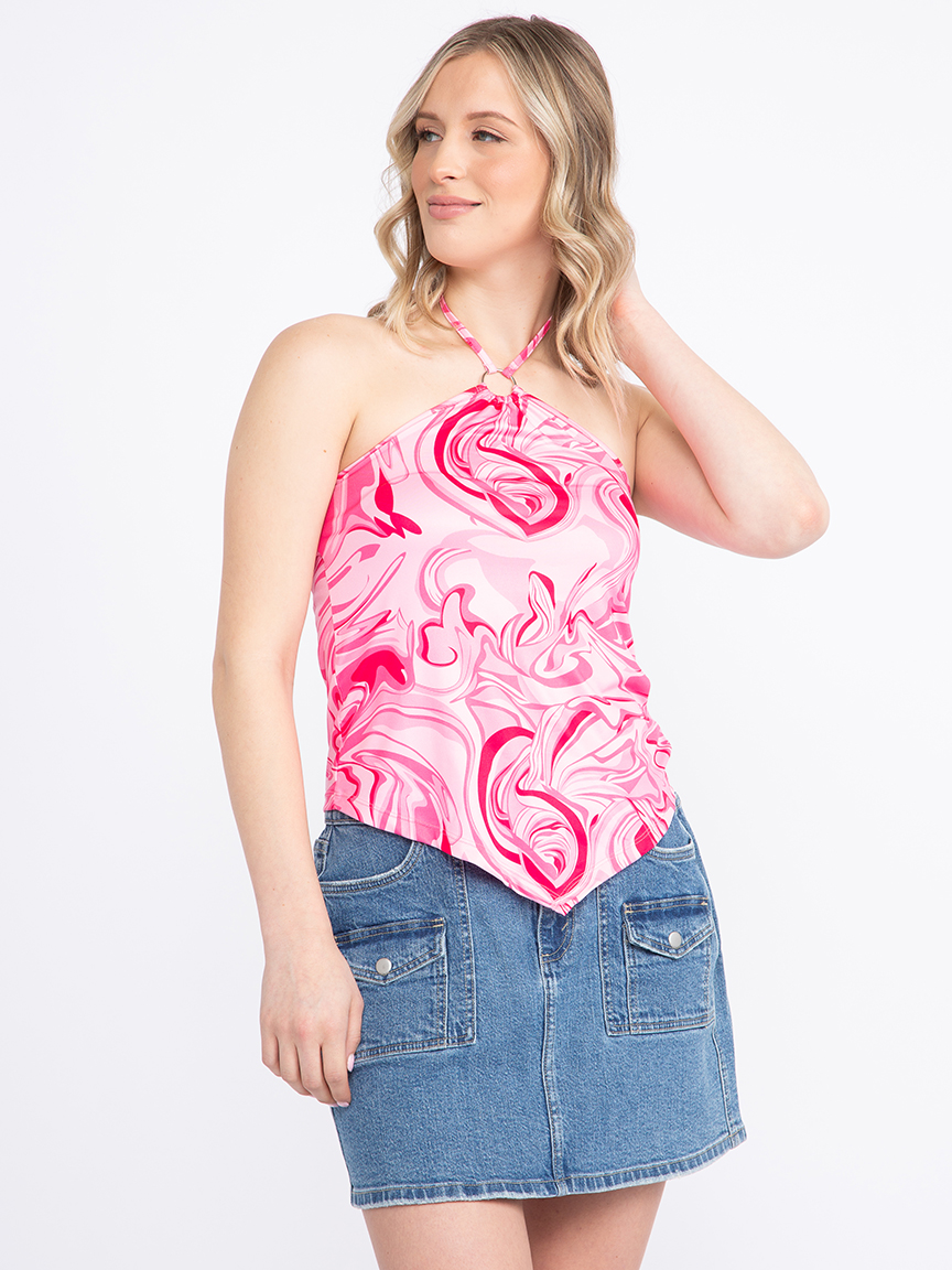 Women's Marble Hanky Hem Halter Top