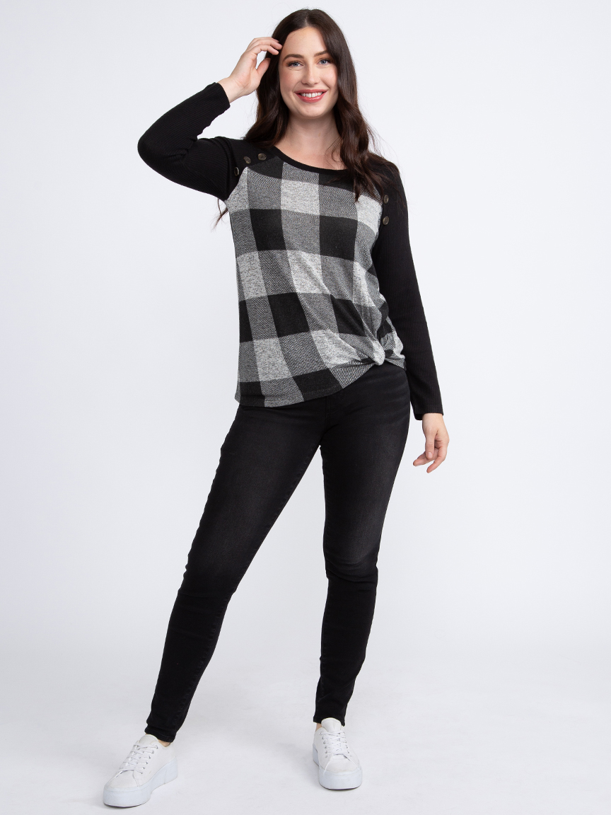 Women's Buffalo Plaid Twist Hem Top